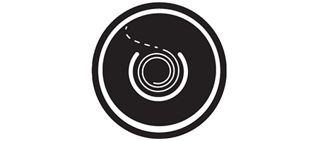 Black-and-white icon of coil and catheter.