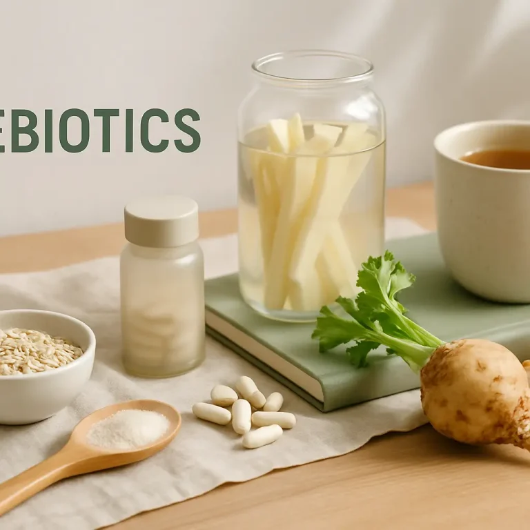 Assortment of probiotics and supplements including capsules, a glass of water with a vegetable, a bowl of seeds, and a spoon of powder, promoting wellness, fitness, and healthy eating.