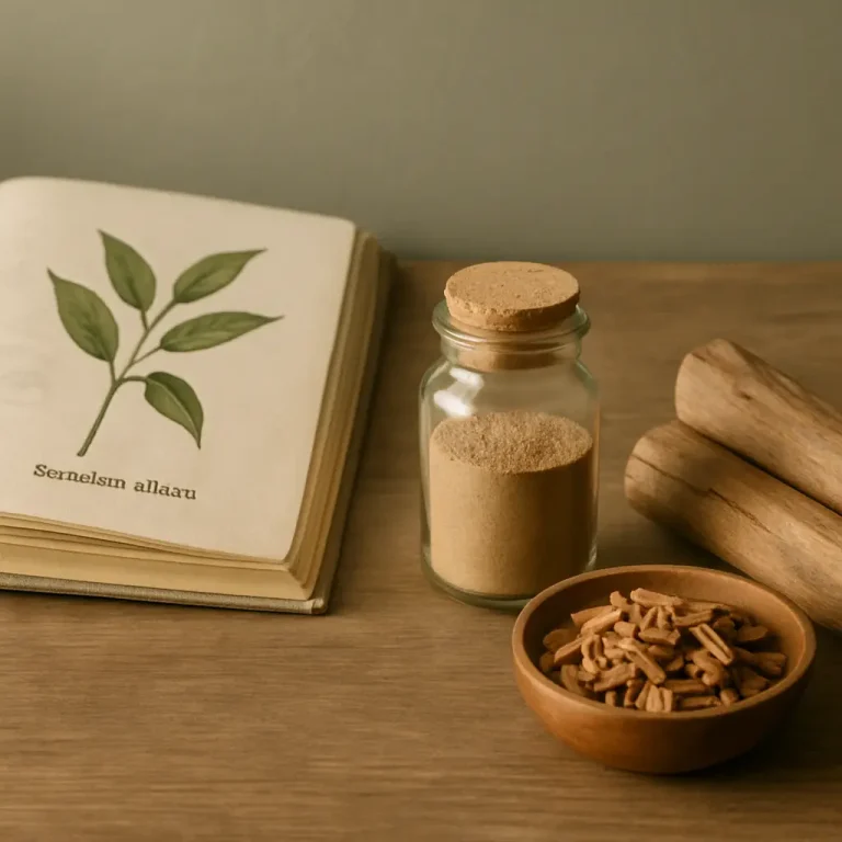A glass jar of supplement powder, an open book with botanical illustrations, and a wooden bowl of herbal supplements are arranged on a table, symbolizing wellness, fitness, and healthy eating.